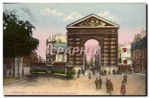 Postcard Old Tram Train Bordeaux Victory Square and door & # 39Aquitaine