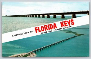 Banner Greeting~2 Views of Overseas Highway Key West Florida~Vintage Postcard