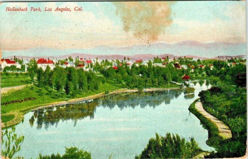 Postcard Hollenbeck Park Los Angeles California 1909 Red Letters  930