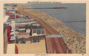 Bird's Eye View of Boardwalk and Beach Coney Island, NY, USA Amusement Park U...