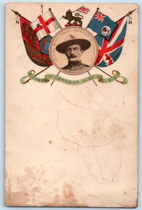 South Africa Postcard Flags Boer War En Powell Defender c1905 Antique