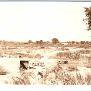 c1930s Ojinaga, Chihuahua, Mexico RPPC Valley Farm House Donkey Real Photo A135