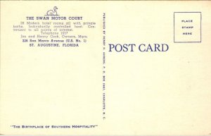 Vintage Florida Postcard - St. Augustine - The Swan Motor Court