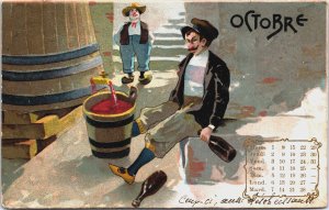 Drunk Men Caricature Octobre Postcard C367