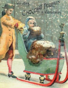 1870s-80s Chocolat Poulain Louis XV Sleigh Winter Snow F154