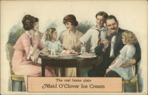 Family at Table Having Ice Cream Maid O'Clover c1910 Postcard