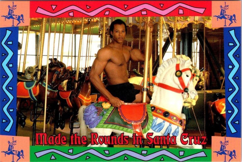 Santa Cruz, CA California  SEXY SHIRTLESS MAN On CAROUSEL HORSE  4X6 Postcard