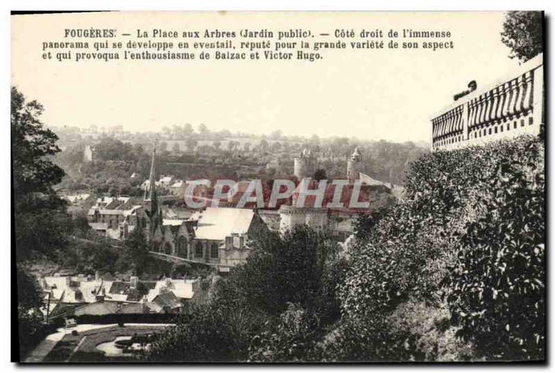 Old Postcard Fougeres Place the trees