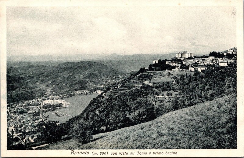 Vtg Brunate Como Italy con vista su Como e primo bacino 1910s Postcard