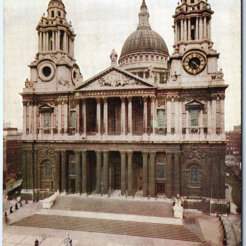 c1920s London, England St Paul's Cathedral Clock Tower Dome Stairs Statues A360