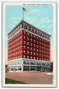 Waukegan Illinois Postcard Karcher Hotel Exterior Building c1940 Vintage Antique