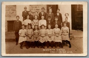 Postcard RPPC c1910s Shullsburg Wisconsin Seventh Grade School Group Photo