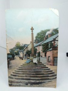 Two Little Girls Bonsall Cross Matlock Derbyshire Vintage Postcard