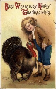 Clapsaddle ?? Thanksgiving Little Boy with Turkey Int'l Art c1910 Postcard
