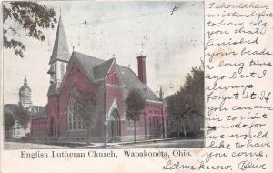 B6/ Wapakoneta Ohio Postcard 1908 English Lutheran Church Building