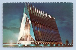 Cadet Chapel Night US Air Force Academy Colorado Springs CO Chrome Postcard E16