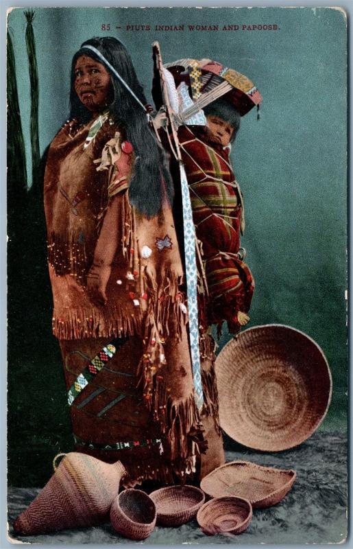 Piute Indios Woman & Papoose Antigüedad Tarjeta Postal