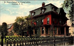 Concord, NH New Hampshire  ST MARY'S SCHOOL FOR YOUNG LADIES  1917 Postcard