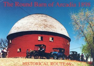 VINTAGE CONTINENTAL SIZE POSTCARD THE ROUND BARN OF ARCADIA (1898) ROUTE 66