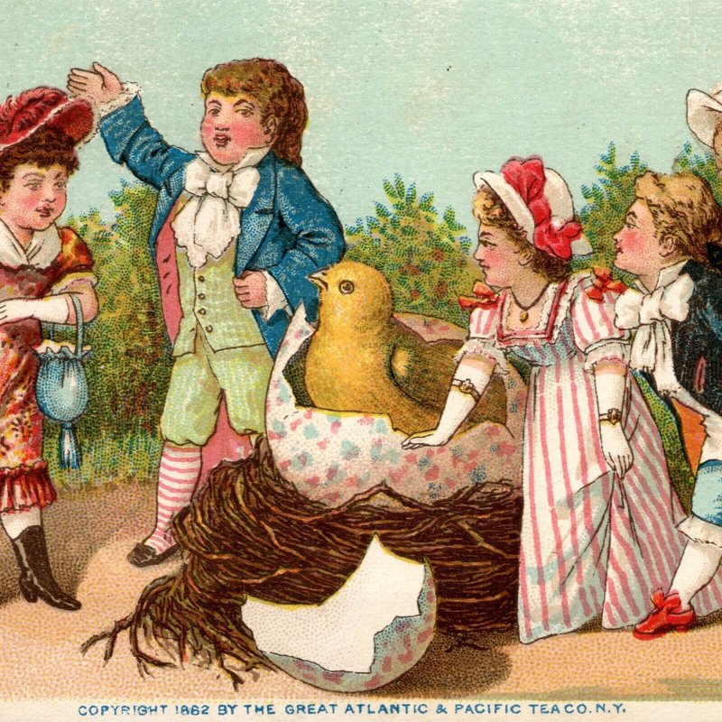 1882 Gaily Dressed Crowd Watches Bird Hatch From Giant Egg Atlantic Pacific Tea