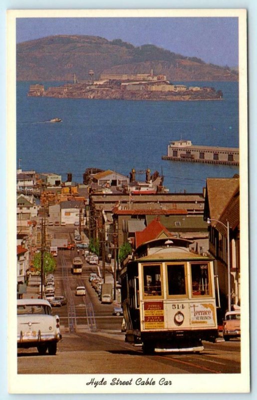 SAN FRANCISCO, California CA~HYDE STREET CABLE CAR 1950s Cars Alcatraz Postcard