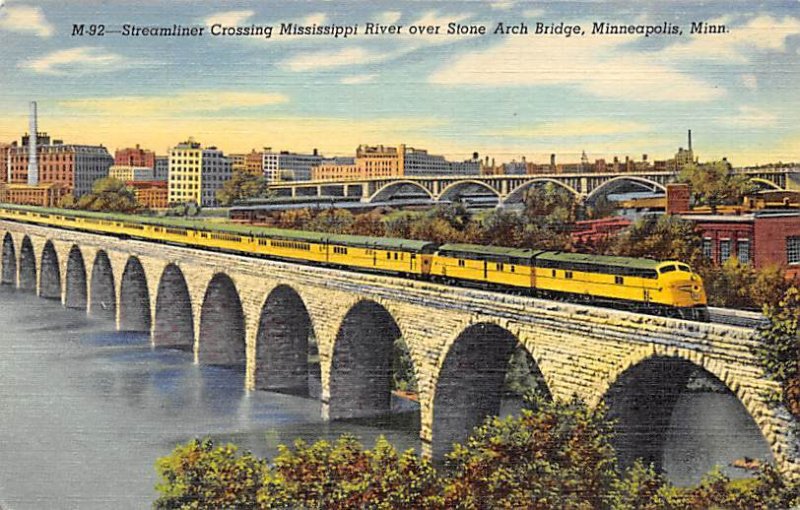 Streamliner Crossing Mississippi Stone Arch Bridge Minneapolis,  MN