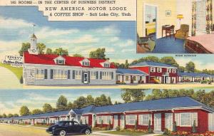 SALT LAKE CITY, UT Utah  NEW AMERICA MOTOR LODGE Multi~Interior c1940's Postcard