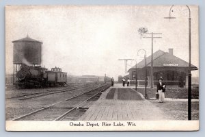 J90/ Rice Lake Wisconsin Postcard c1910 Omaha Railroad Depot 444