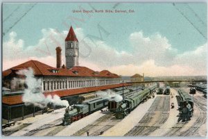 c1910s Denver, CO Union Depot North Side Railway Train Locomotive Engines A190