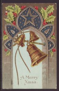 A Merry Christmas,Bells,Holly Postcard