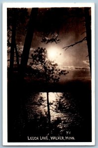 Walker Minnesota MN Postcard RPPC Photo Leech Lake Night View 1938 Vintage