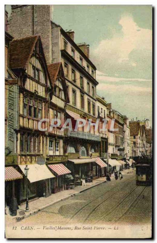 Old Postcard Caen Old Houses Rue Sainte Pierre Levrard Tramway