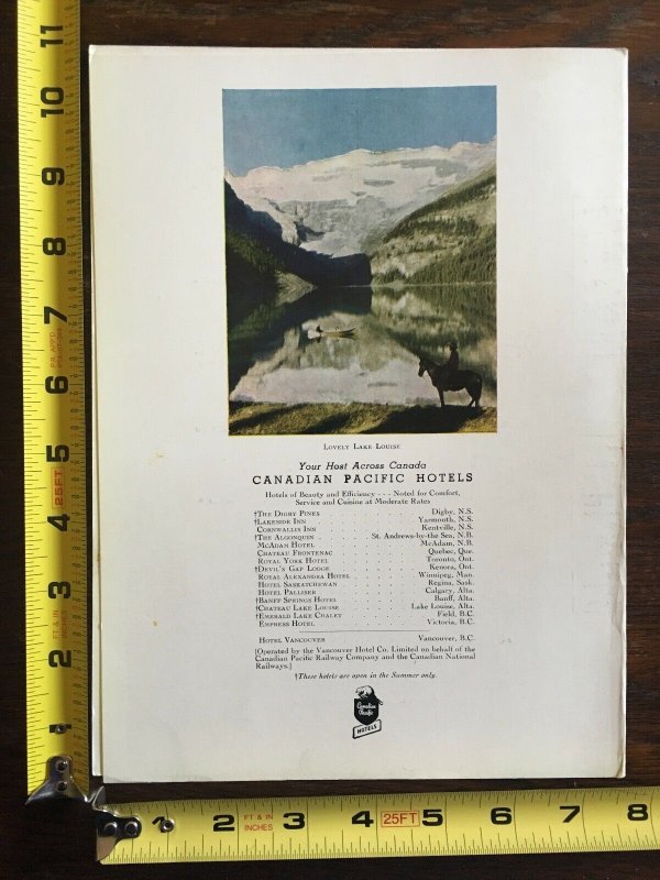 1949 Banff Springs Hotel Dinner Menu Canadian Pacific Hotels Eighteenth Hole