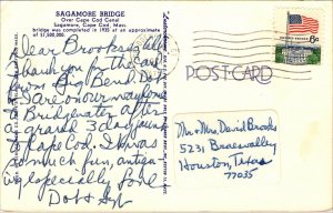 Sagamore Bridge Cape Cod Canal Massachusetts MA Postcard PM Bridgewater CT WOB 