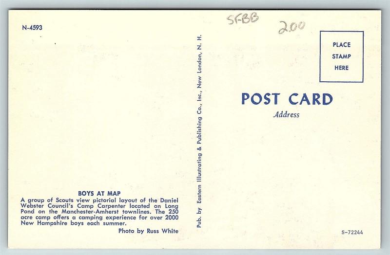 Postcard Boy Scouts America BSA Camp Carpenter Map Long Pond Manchester NH  R01