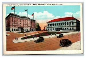 Vintage 1920's Postcard Antique Cars in Copley Square Boston Massachusetts