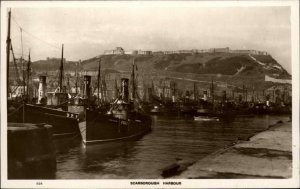 Scarborough Harbour England Ships Bay Vintage Real Photo Postcard