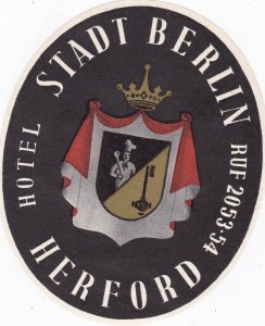 Germany Herford Hotel Stadt Berlin Vintage Luggage Label sk2047