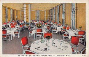 Dining Room, Occidental Hotel, Muskegon, Michigan, Early Postcard, Used in 1935