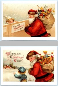 2 Postcards ELLEN CLAPSADDLE Christmas SANTA CLAUS Modern Repros 4x6 ~1990