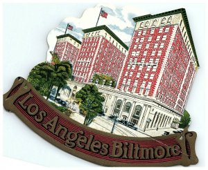 Los Angeles Biltmore Hotel CA Die Cut Luggage Label Vtg Sticker Stamp Poster  