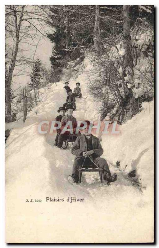 Old Postcard of Sports & # 39hiver skiing Tobogganing Children