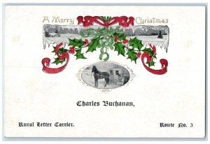 Christmas Rural Letter Carrier Mailman Charles Buchanon Berries Postcard