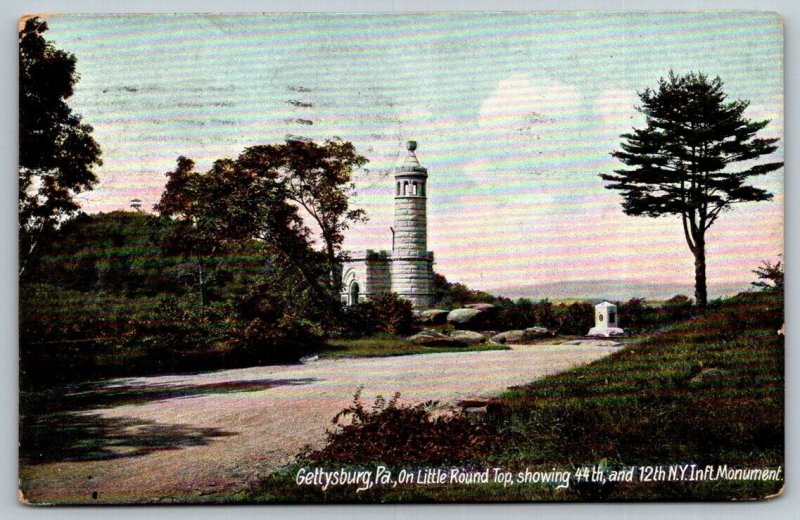 Gettysburg Pennsylvania Civil War 44th & 12th NY Monument Postcard  1909