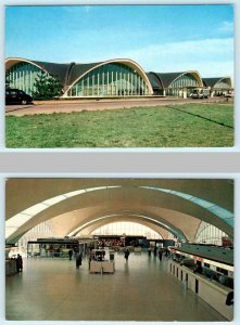 2 Postcards ST. LOUIS, MO ~ Lambert AIRPORT TERMINAL Interior/Exterior 1950s