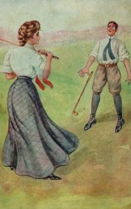 C.1907 High Ball Lady Golf Golfing Postcard P50