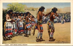 Fred Harvey Linen Postcard Hopi Indian Snake Dance, Arizona