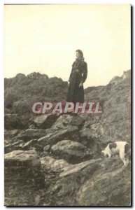 PHOTO CARD Woman and dog on the rocks