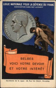 Poster Art Nude Men Push Belgian Coin Up Hill National League Defense Franc