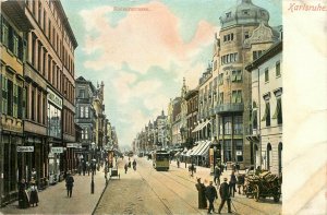 c1905 Postcard View of Karlsruhe Germany Kaiserstrasse, Trolley, unposted